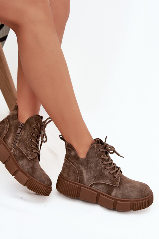 zo semišu nízke podpätky pre ženy s platformou Big Star SS274594 béžová