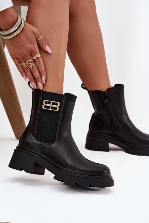 Čierne teplé dámske členkové topánky so zlatými detailmi Serene