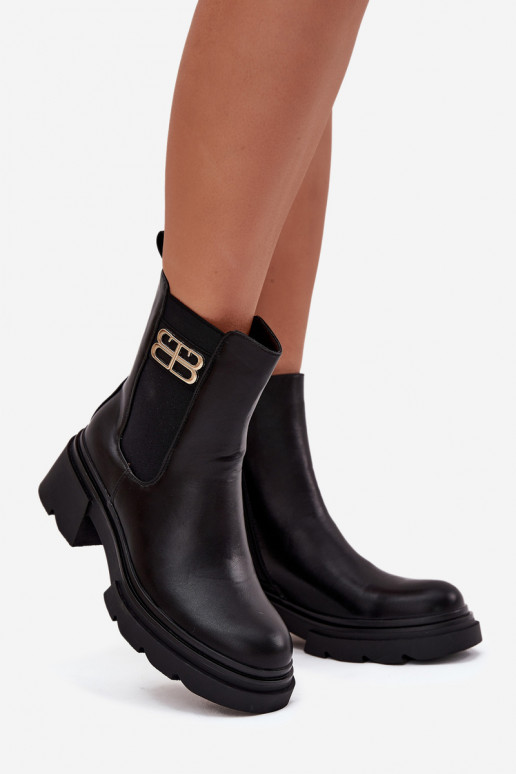 Čierne teplé dámske členkové topánky so zlatými detailmi Serene