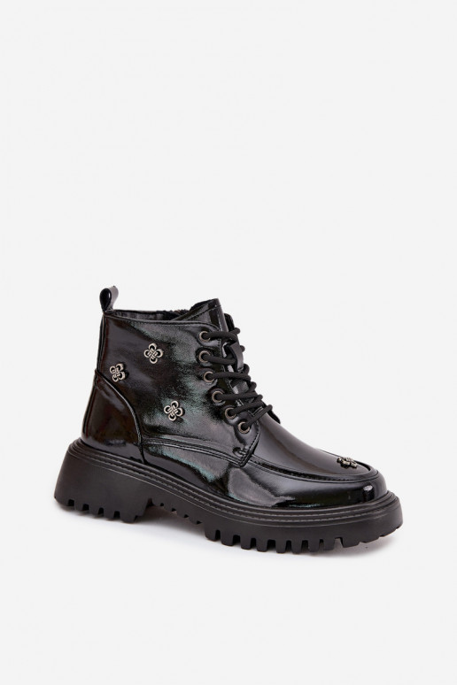 Kožené zahriať sa Dámske čižmy s krásnymi detailmi s lakovým efektom Artiker 57C0345 čierna