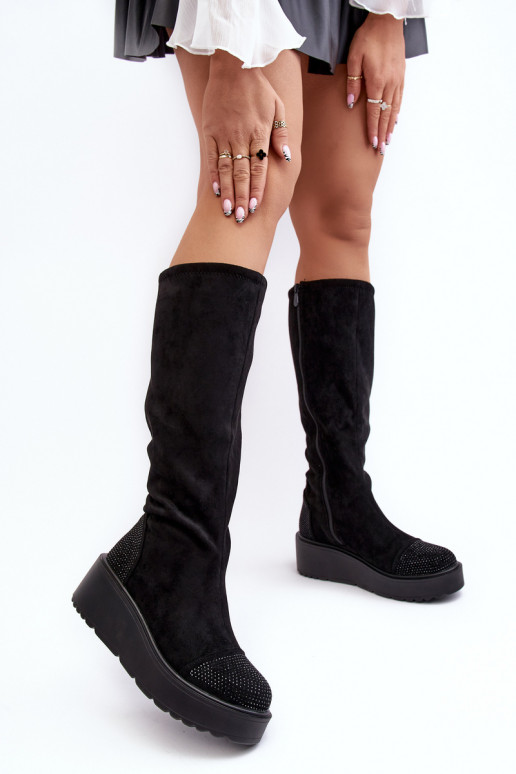 dámske čižmy zo semišu s platformou S.Barski HY53-8 čierna dámske čižmy zo semišu s platformou S.Barski HY53-8 čierna