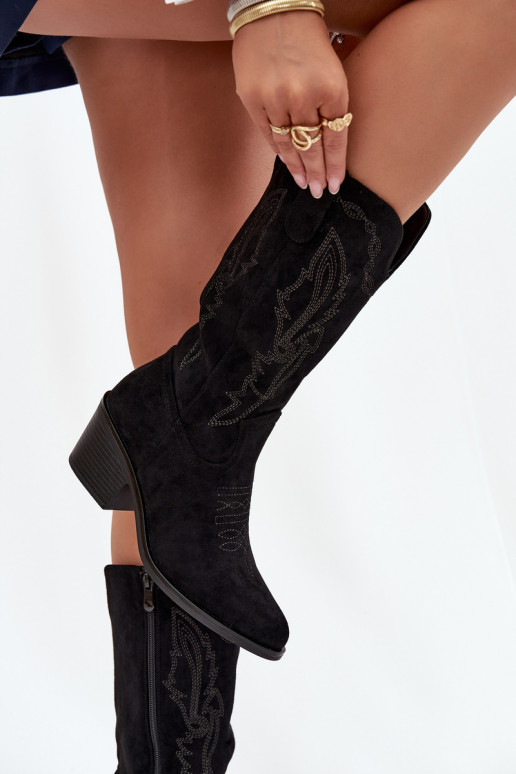 dámske vysoké cowboyské topánky s podpätkami zateplené Vinceza 16508 v čiernej farbe dámske vysoké cowboyské topánky s podpätkami zateplené Vinceza 16508 v čiernej farbe