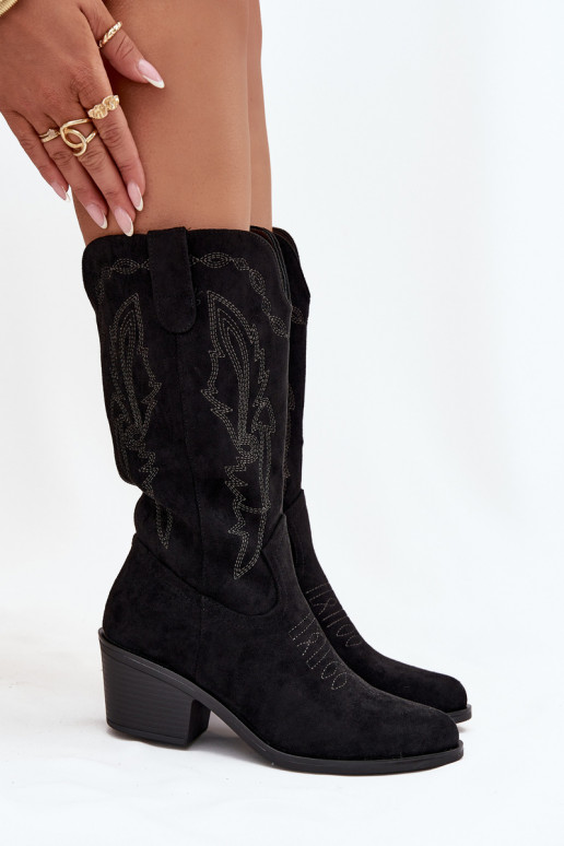 dámske vysoké cowboyské topánky s podpätkami zateplené Vinceza 16508 v čiernej farbe dámske vysoké cowboyské topánky s podpätkami zateplené Vinceza 16508 v čiernej farbe