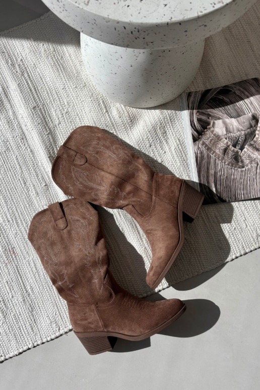 dámske vysoké cowboyské topánky s podpätkami zateplené Vinceza 16508 v pieskovej farbe