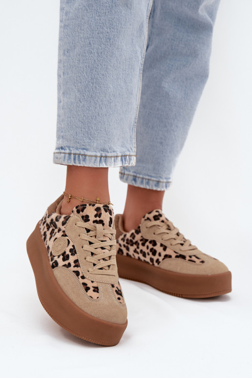 Módne dámske tenisky s platformou, s leopardím vzorom Big Star SS274763 pieskovej farby Módne dámske tenisky s platformou, s leopardím vzorom Big Star SS274763 pieskovej farby