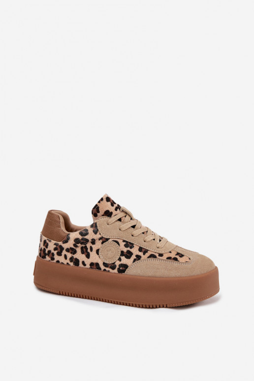 Módne dámske tenisky s platformou, s leopardím vzorom Big Star SS274763 pieskovej farby Módne dámske tenisky s platformou, s leopardím vzorom Big Star SS274763 pieskovej farby