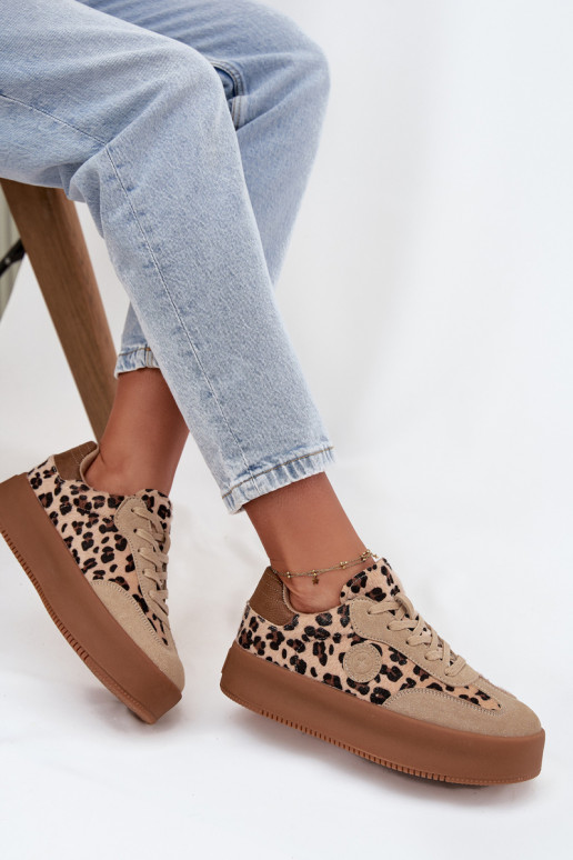 Módne dámske tenisky s platformou, s leopardím vzorom Big Star SS274763 pieskovej farby Módne dámske tenisky s platformou, s leopardím vzorom Big Star SS274763 pieskovej farby