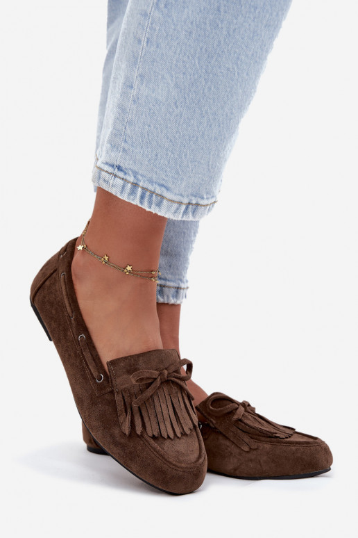 Dámske mokasíny s třásňami a mašľou v chaki farbe "Olivianne"