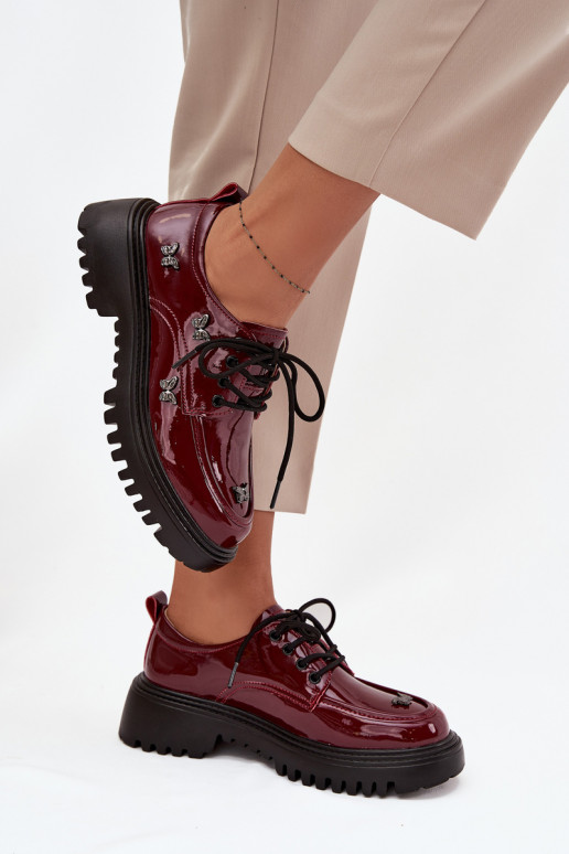 s lakovým efektom Kožené topánky DámskePrzypinkami Artiker 57C0336 bordová