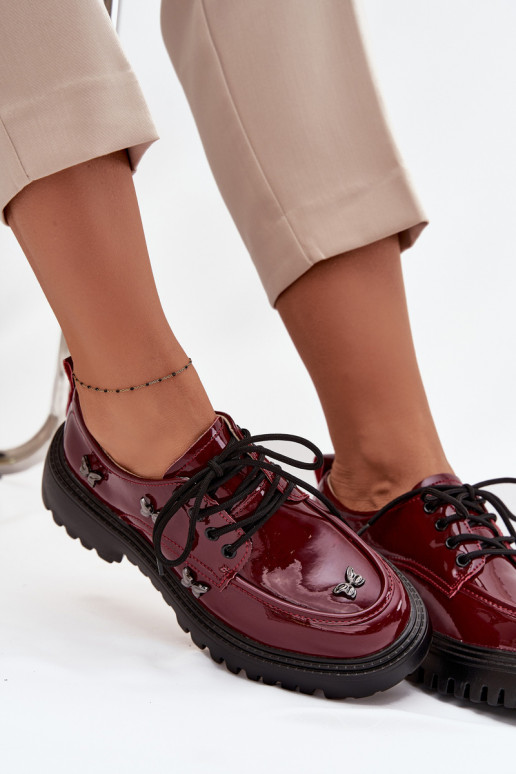 s lakovým efektom Kožené topánky DámskePrzypinkami Artiker 57C0336 bordová