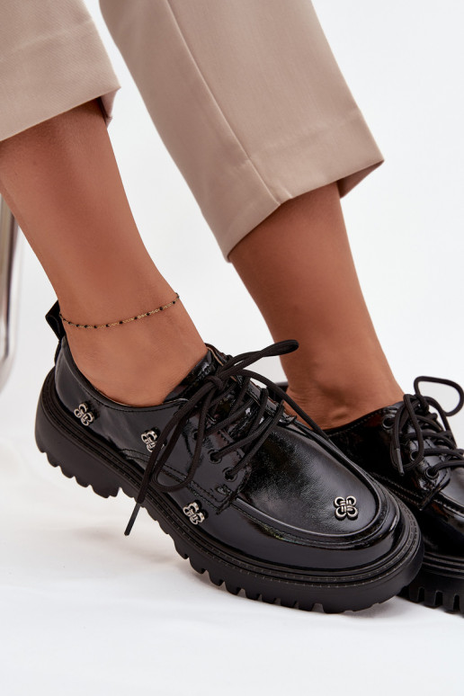 s lakovým efektom Kožené topánky DámskePrzypinkami Artiker 57C0333 čierna