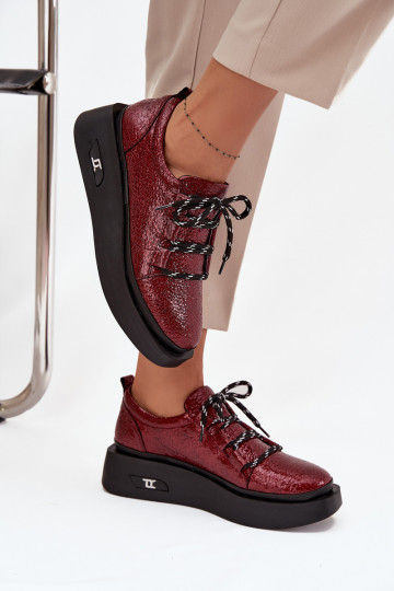 Lakované polokožené topánky Dámske s platformou Artiker 57C2046 bordová