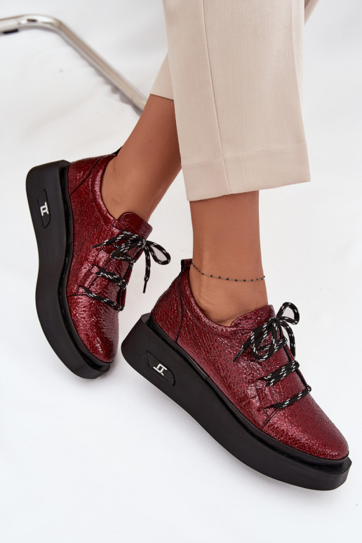 Lakované polokožené topánky Dámske s platformou Artiker 57C2046 bordová