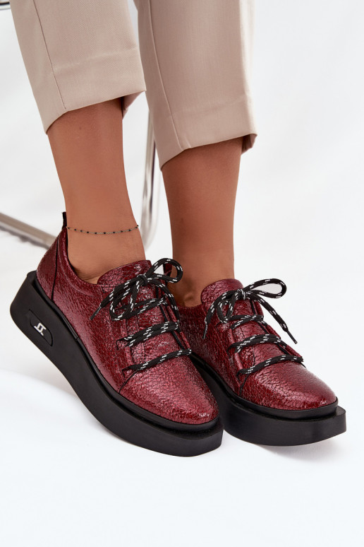 Lakované polokožené topánky Dámske s platformou Artiker 57C2046 bordová
