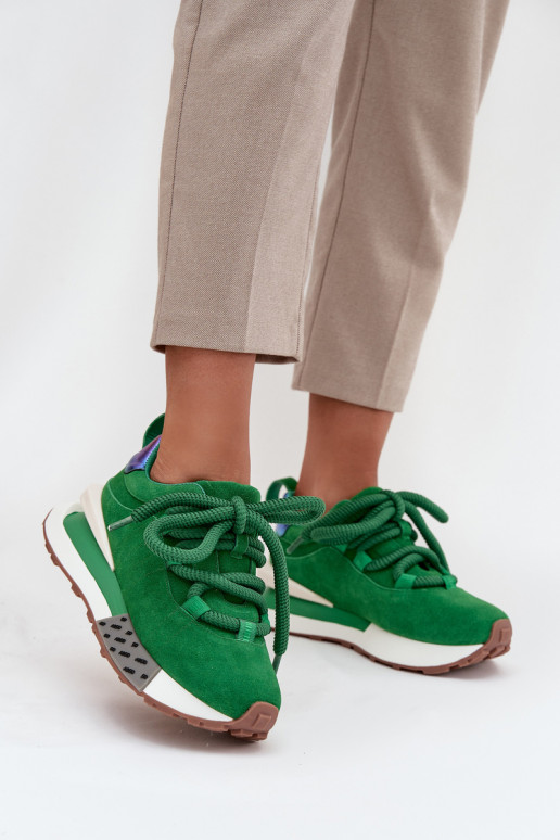 zo semišu Tenisky model obuvi Dámske s platformouGrubym Šnurovaniem Artiker 55C0136 zelená farba