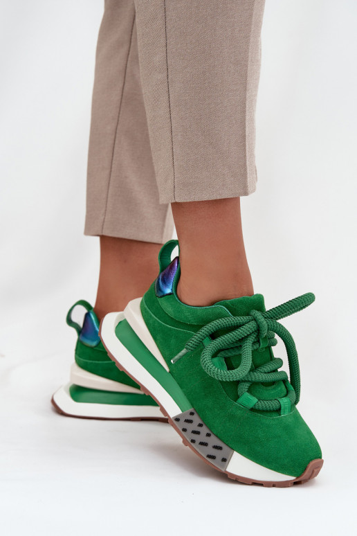 zo semišu Tenisky model obuvi Dámske s platformouGrubym Šnurovaniem Artiker 55C0136 zelená farba
