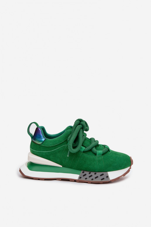 zo semišu Tenisky model obuvi Dámske s platformouGrubym Šnurovaniem Artiker 55C0136 zelená farba