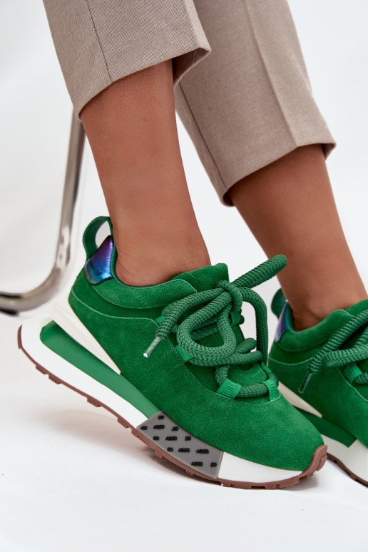 zo semišu Tenisky model obuvi Dámske s platformouGrubym Šnurovaniem Artiker 55C0136 zelená farba