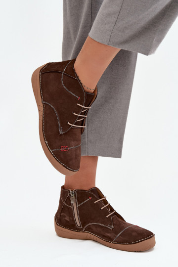 Kožené topánky DámskePrzeszyciami Zapnuté Hrad Artiker 57C2117 Hnedá farba