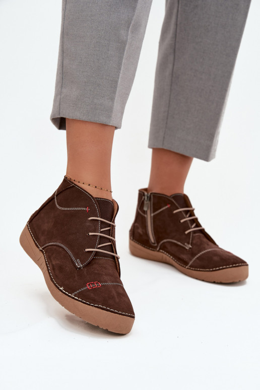 Kožené topánky DámskePrzeszyciami Zapnuté Hrad Artiker 57C2117 Hnedá farba