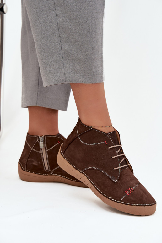 Kožené topánky DámskePrzeszyciami Zapnuté Hrad Artiker 57C2117 Hnedá farba