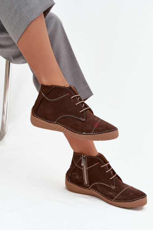 Kožené topánky DámskePrzeszyciami Zapnuté Hrad Artiker 57C2117 Hnedá farba