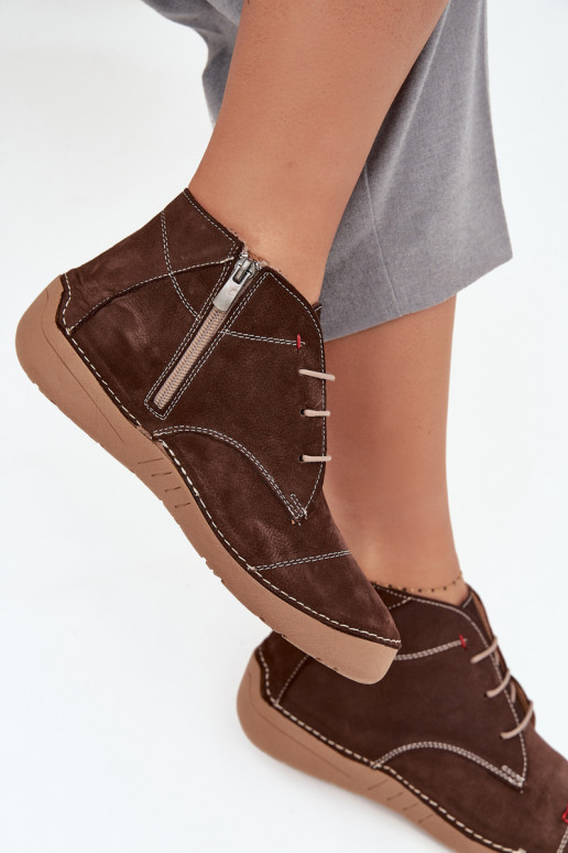 Kožené topánky DámskePrzeszyciami Zapnuté Hrad Artiker 57C2117 Hnedá farba