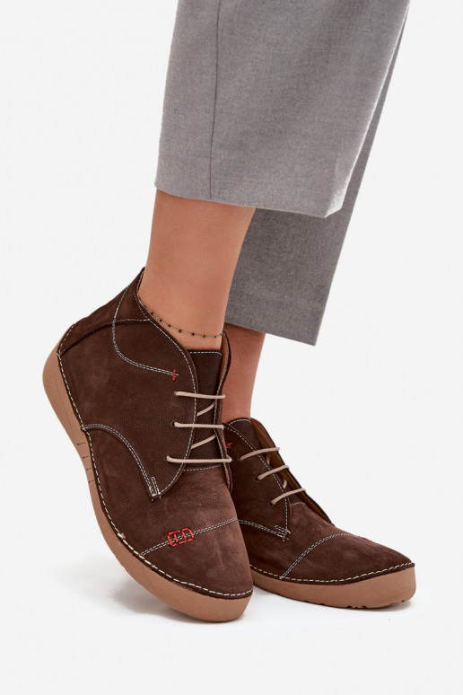 Kožené topánky DámskePrzeszyciami Zapnuté Hrad Artiker 57C2117 Hnedá farba