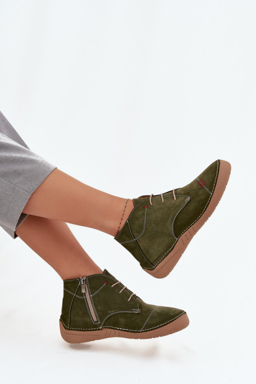 Kožené topánky DámskePrzeszyciami Zapnuté Hrad Artiker 57C2119 zelená farba