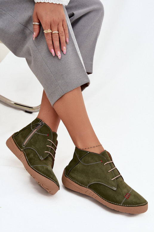 Kožené topánky DámskePrzeszyciami Zapnuté Hrad Artiker 57C2119 zelená farba