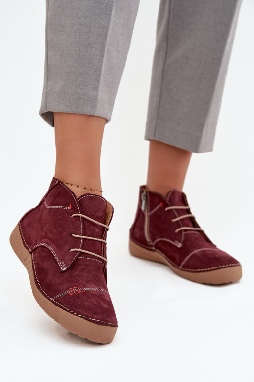 Kožené topánky DámskePrzeszyciami Zapnuté Hrad Artiker 57C2116 bordová