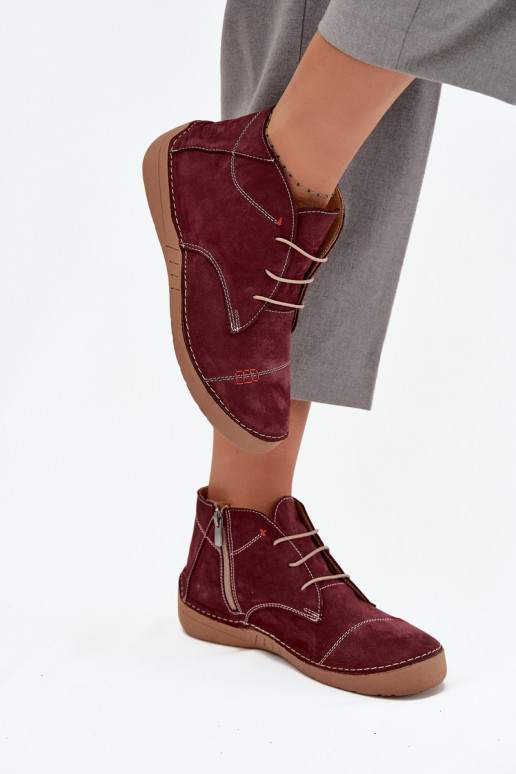 Kožené topánky DámskePrzeszyciami Zapnuté Hrad Artiker 57C2116 bordová