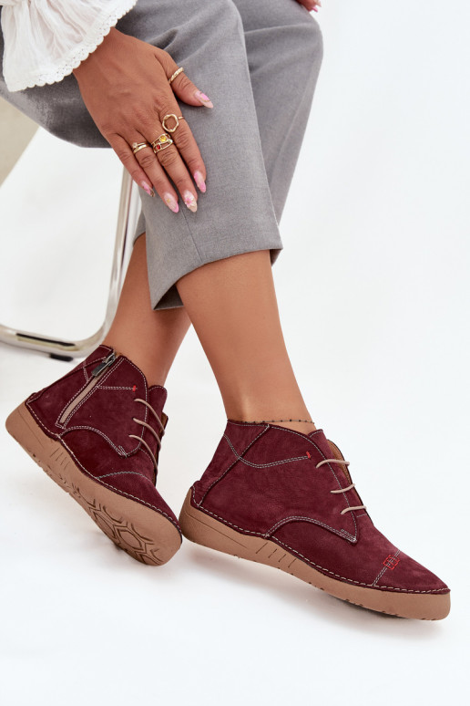 Kožené topánky DámskePrzeszyciami Zapnuté Hrad Artiker 57C2116 bordová