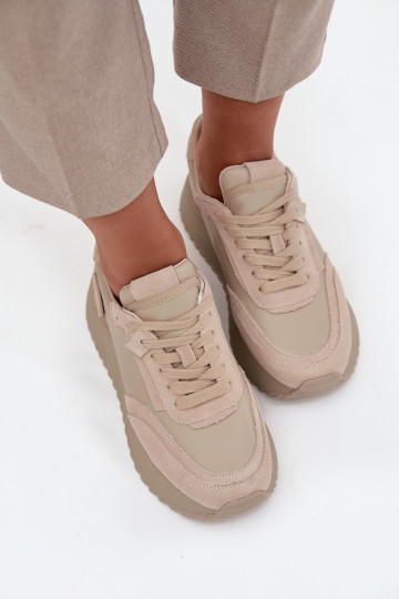 Kožené Tenisky model obuvi Dámske s platformou Artiker 55C0021 béžová