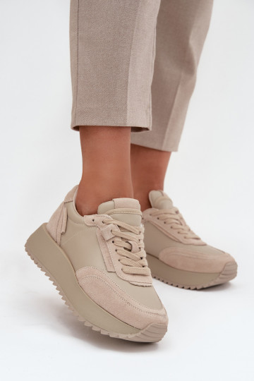 Kožené Tenisky model obuvi Dámske s platformou Artiker 55C0021 béžová 2