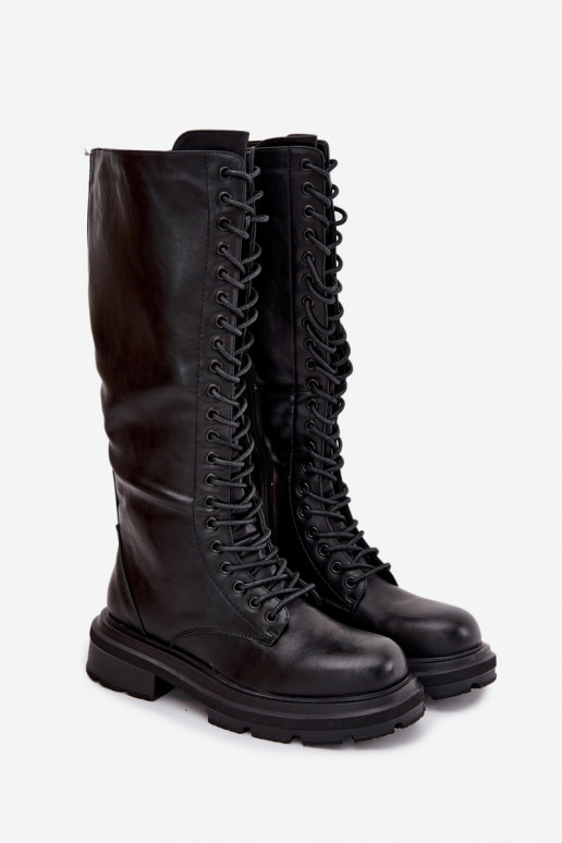 Vysoké kožené čižmy pre ženy, zateplené, z eko kože, čierne, Selvina