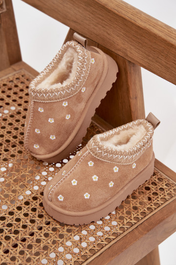 Snehule detis kvetinovými motívmiuszkami zahriať sa s kožušinou vo vnútri béžová Palina