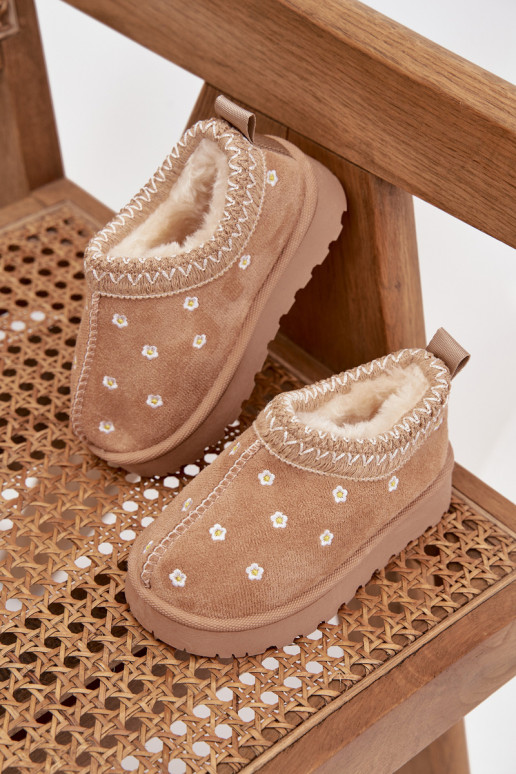 Snehule detis kvetinovými motívmiuszkami zahriať sa s kožušinou vo vnútri béžová Palina