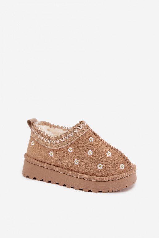 Snehule detis kvetinovými motívmiuszkami zahriať sa s kožušinou vo vnútri béžová Palina