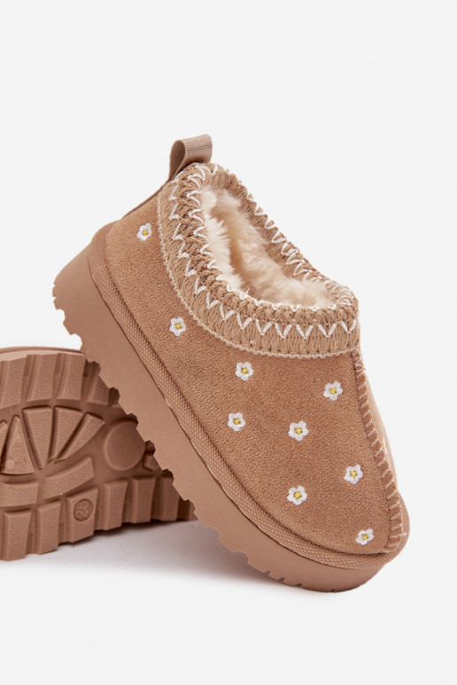 Snehule detis kvetinovými motívmiuszkami zahriať sa s kožušinou vo vnútri béžová Palina