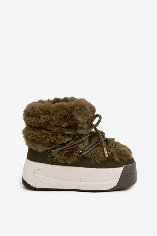 Snehule Dámske s platformou so štýlovými detailmi a kožušiny khaki farby Kalivira