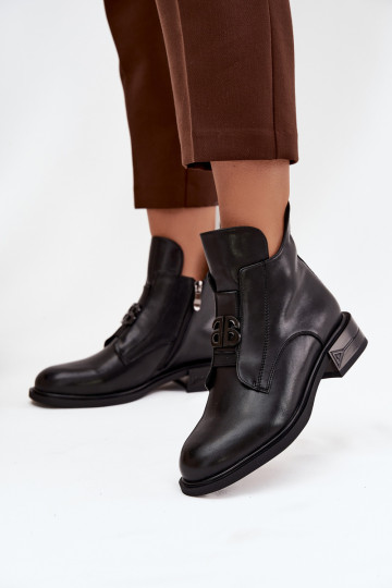 zahriať sa Kožené Dámske čižmy S Ornatem Detalem čierna Briselda 2