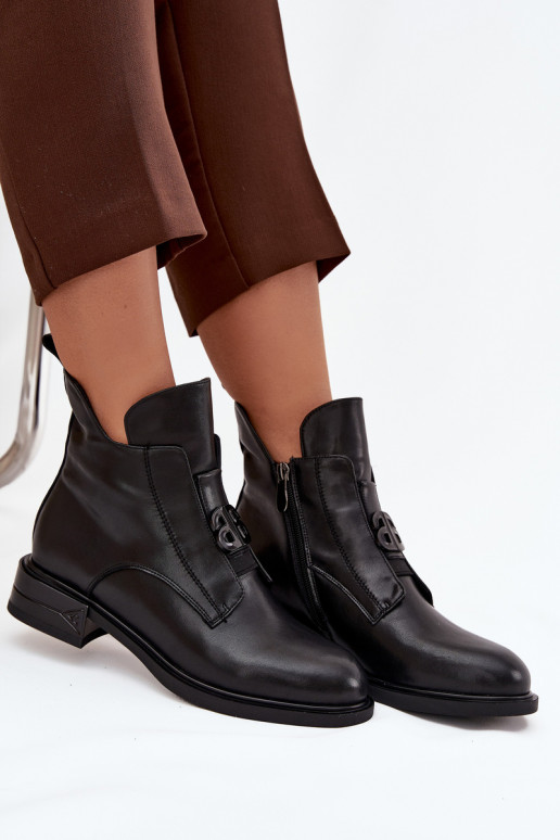 zahriať sa Kožené Dámske čižmy S Ornatem Detalem čierna Briselda