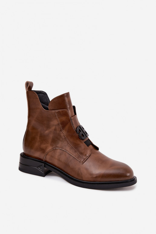 zahriať sa Kožené Dámske čižmy S Ornatem Detalem Hnedá farba Briselda