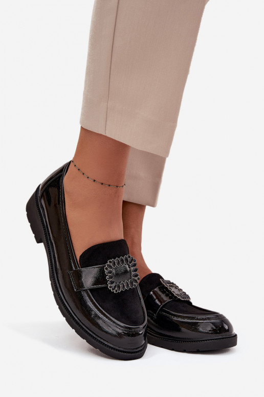 Lakované mokasíny Dámske ozdobiť s prackami S.Barski HY52-546 čierna