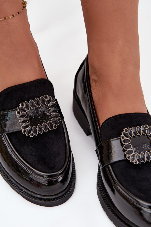 Lakované mokasíny Dámske ozdobiť s prackami S.Barski HY52-546 čierna