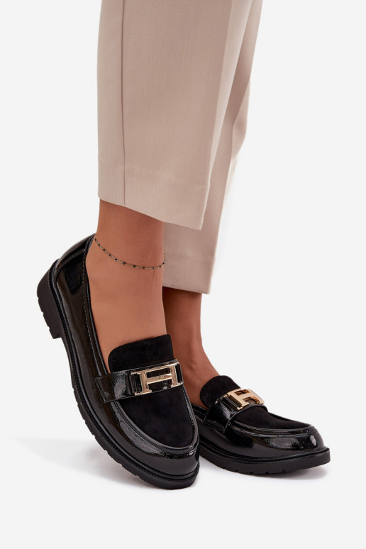 Lakované mokasíny Dámske Ze zlatej farbym Detalem S.Barski HY52-545 čierna