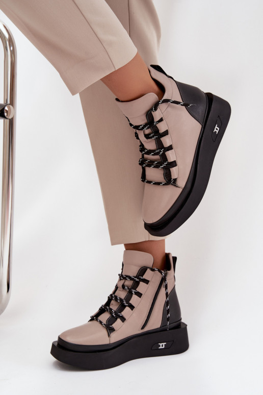 Kožené Dámske čižmy s platformou zahriať sa Artiker 55C0884 béžová Kožené Dámske čižmy s platformou zahriať sa Artiker 55C0884 béžová