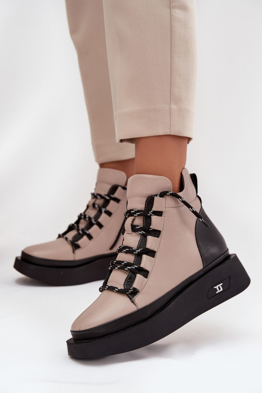 Kožené Dámske čižmy s platformou zahriať sa Artiker 55C0884 béžová Kožené Dámske čižmy s platformou zahriať sa Artiker 55C0884 béžová