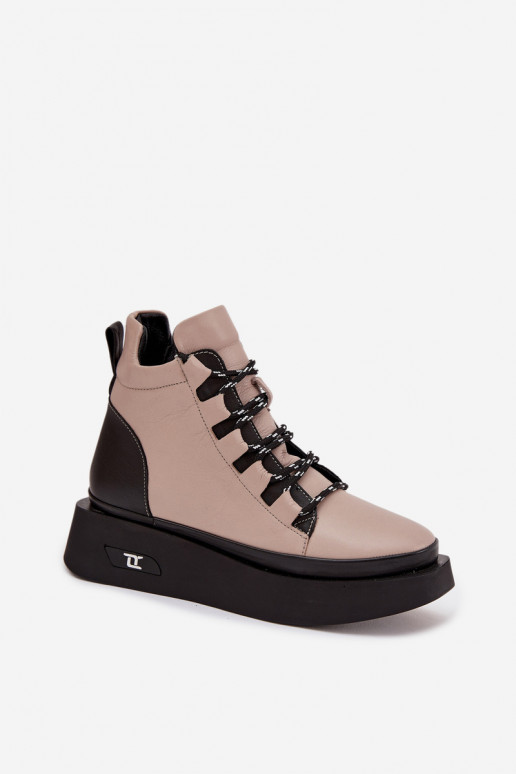 Kožené Dámske čižmy s platformou zahriať sa Artiker 55C0884 béžová Kožené Dámske čižmy s platformou zahriať sa Artiker 55C0884 béžová